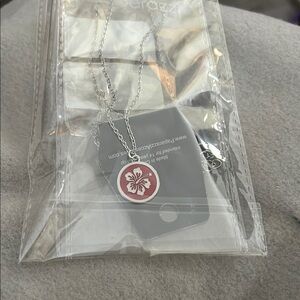 Silver Necklace with Pink Flower Pendant